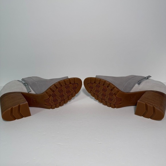 Sorel Peep Toe Booties Suede‎ Leather Block Heel Gray Ankle Boots Size 9.5 - Picture 3 of 6